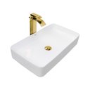 Ver imagem 1 de Kit Cuba Pia Louça Cerâmica Banheiro C/Torn e Vál Dourada 56