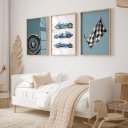 Ver imagem 2 de Kit 3 Quadros Decorativos Infantil | Transportes - Carros Velozes NO2 - 30x40 - Moldura Madeira
