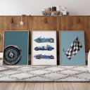 Ver imagem 1 de Kit 3 Quadros Decorativos Infantil | Transportes - Carros Velozes NO2 - 30x40 - Moldura Madeira