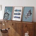 Ver imagem 3 de Kit 3 Quadros Decorativos Infantil | Transportes - Carros Velozes NO2 - 30x40 - Moldura Madeira