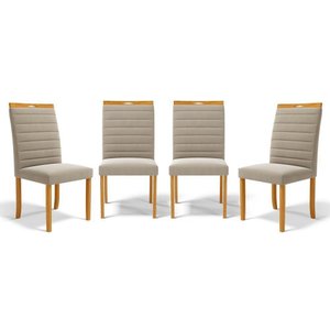 Kit com 4 Cadeiras Sara Madeira Maciça Estofadas para Mesa de Jantar Veludo Bege 102