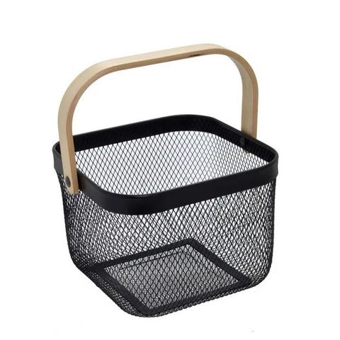 Cesta Decorativa de Metal Preto com Alças 23,5cm 15680-pl