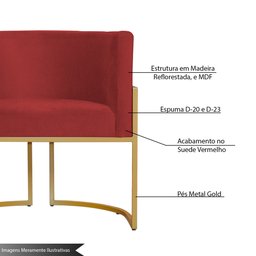 Kit 2 Poltronas Decorativa Sala de Estar Luana Base Gold Suede - 3