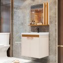 Ver imagem 2 de Kit Pia Gabinete Cuba Espelheira Armário Banheiro Lavabo Perola/nature