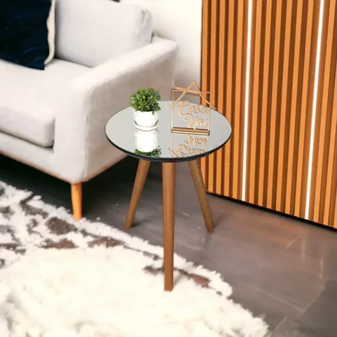 Mesa Lateral Tampo Espelhado 100% MDF 50x40cm Pés Palito Preto