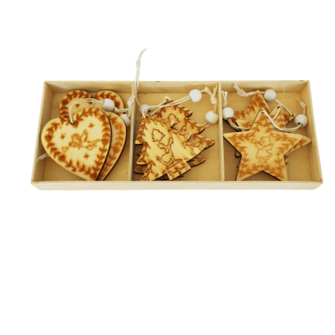 Enfeite Natal Pendurar Madeira Kit 9 Pçs 9 Peças