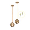 Ver imagem 1 de Kit 2 Pendente Dourado Quarto Cabeceira de Cama Bancada +Led Arevo Iluminação Jabuticaba VIDRO FUMÊ