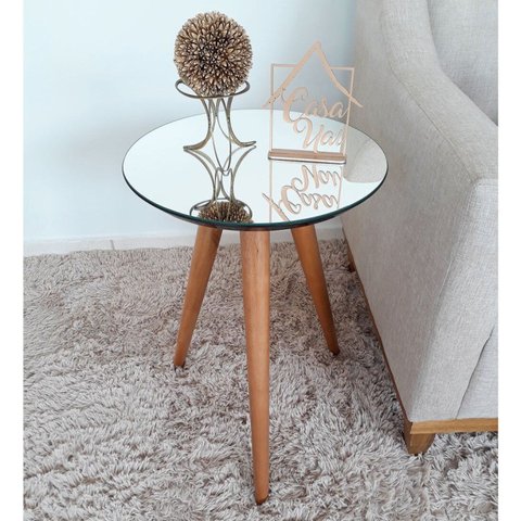 Mesa Lateral Tampo Espelhado 100% MDF 60x40cm Pés Palito Marrom