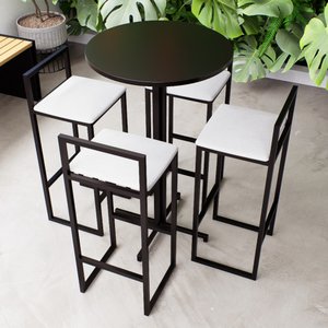 Conjunto Mesa Redonda Alta Preta 4 Cadeiras Pequena Estofado Industrial Black Don Castro Branco