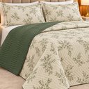 Ver imagem 2 de Kit Cobre Leito Floratta Casal Percal 150 Fios Dupla Face Estampado Colcha 3 Peças Floral Verde