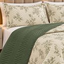 Ver imagem 3 de Kit Cobre Leito Floratta Casal Percal 150 Fios Dupla Face Estampado Colcha 3 Peças Floral Verde