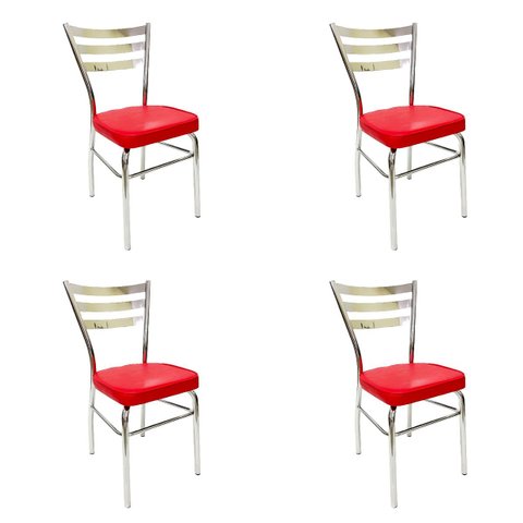 Conjunto 4 Cadeiras de Cozinha com Reforço Cromada Assento Grosso Cor Vermelho Poltronas do Sul 1722
