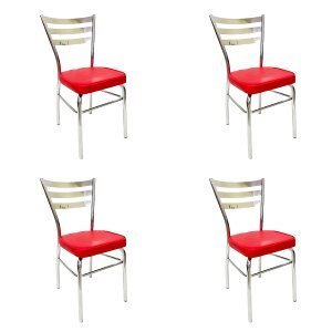 Conjunto 4 Cadeiras de Cozinha com Reforço Cromada Assento Grosso Cor Vermelho Poltronas do Sul 1722