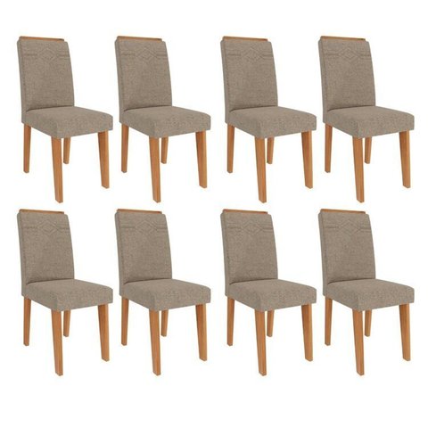 Kit 8 Cadeiras para Sala de Jantar Estofadas Tais Bege/Cinamomo
