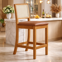 Ver imagem 7 de Banqueta Alta em Tela Sextavada Assento Estofado Couro Pu Caramelo Rubi Madeira Maciça Mel