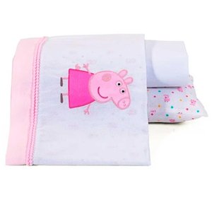 JOGO LENÇOL PARA BERÇO 3 PEÇAS PEPPA PIG INCOMFRAL REF:3200120401 1,00MX1,60M - UN - Rosa