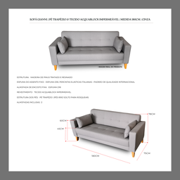 Sofá Gianni| Pé Trapézio & Tecido Acquablock Impermeável | 2 Lugares | Medida 180cm | Cinza - 4