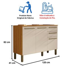 Balcão de Cozinha com Tampo 3 Portas 2 Gavetas Carmenere 100% Mdf - 6