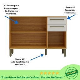 Balcão de Cozinha com Tampo 3 Portas 2 Gavetas Carmenere 100% Mdf - 4