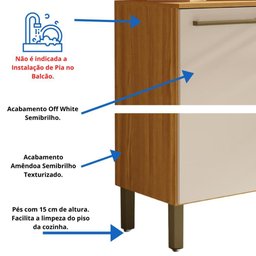 Balcão de Cozinha com Tampo 3 Portas 2 Gavetas Carmenere 100% Mdf - 5