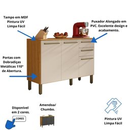 Balcão de Cozinha com Tampo 3 Portas 2 Gavetas Carmenere 100% Mdf - 3