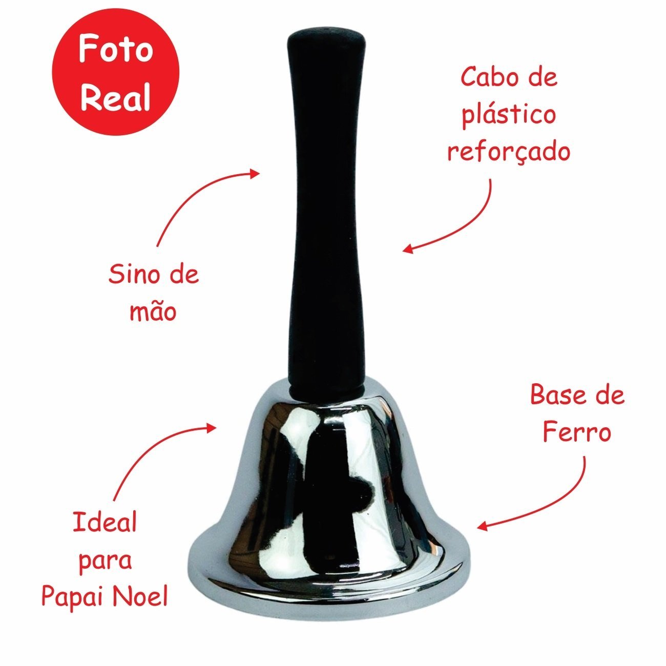 Sino de Mão para Papai Noel Campainha Natal de Base Metal - 3