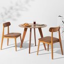 Ver imagem 1 de Conjunto Mesa de Jantar Square Redonda Bétula - 88cm + 2 Cadeiras Nord Encosto Madeira - Cognac Abra