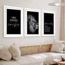 Ver imagem 1 de Kit 3 Quadros Grandes Leão Ore Espere Confie 60x48cm:moldura Branca