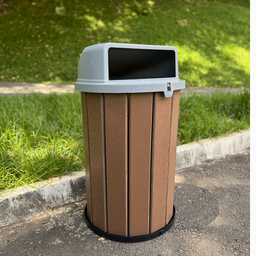 Lixeira Madeira Plástica 100 Litros - 70 Cm:marrom/cinza - 2