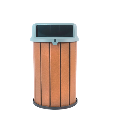 Lixeira Madeira Plástica 100 Litros - 70 Cm:marrom/cinza