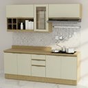 Ver imagem 1 de Cozinha Modulada 8 Peças 2 Aéreos 1 Balcão 120cm e 1 de 80cm com 2 Portas Rodapé e Tampo Bege/Nature