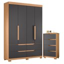 Ver imagem 1 de Guarda Roupa Solteiro Doble 04 Portas e Cômoda Sole Freijo Titanium - Móveis Albatroz