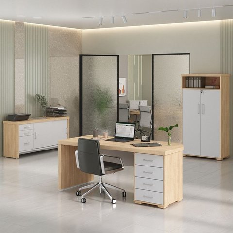 Conjunto Escritório: Mesa 6213 + Balcão 6206 +armário 6207