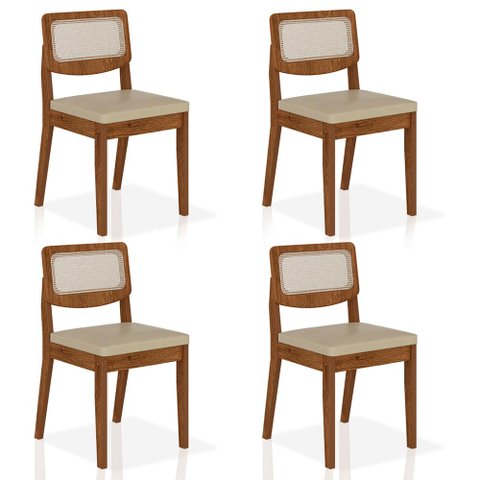 Kit 4 Cadeiras Sextavada Bari Freijó/corino Bege - Móveis Arapongas Freijó/corino Bege