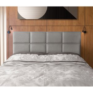 Cabeceira Painel Cama Box Queen 1,60m Estofada Belize Linho Cinza