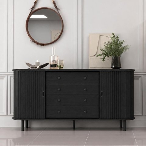 Aparador Buffet R-637 Moderno 2 Portas 4 Gavetas MDP 150cm Preto