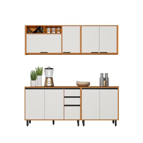 Kit de Cozinha Modulada 9 Portas 2 Gavetas 2mt Ravena -  Freijó UV/Off Acetinado Poliman