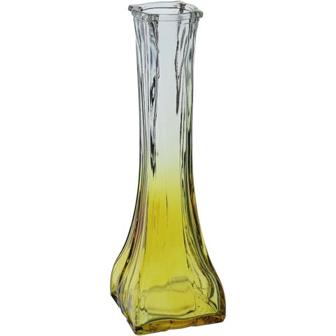Vaso Decorativo de Vidro Amarelo 20x6x6cm Enfeite Sala Mesa Estante Aparador