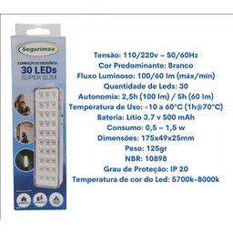 Kit 6 Luminárias Luz Lâmpada de Emergência 30 Leds - 6