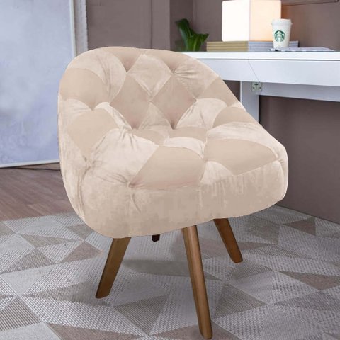 Poltrona Paloma Escritório Sala Giratória Madeira Suede Bege e Suede Bege Rosado - Dominic Decor