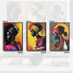 Kit 3 Quadros Decorativos CX Alta 40x60 3 unidades Mulheres Negras:Moldura Preta - 8