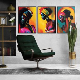 Kit 3 Quadros Decorativos CX Alta 40x60 3 unidades Mulheres Negras:Moldura Preta - 5