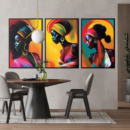 Kit 3 Quadros Decorativos CX Alta 40x60 3 unidades Mulheres Negras:Moldura Preta - 6