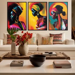 Kit 3 Quadros Decorativos CX Alta 40x60 3 unidades Mulheres Negras:Moldura Preta - 3
