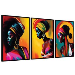 Kit 3 Quadros Decorativos CX Alta 40x60 3 unidades Mulheres Negras:Moldura Preta - 7