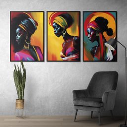 Kit 3 Quadros Decorativos CX Alta 40x60 3 unidades Mulheres Negras:Moldura Preta - 2