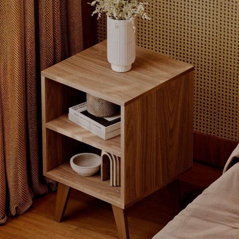 Mesa de Cabeceira Chennai Pé Plástico Multiuso 30x35cm Freijó