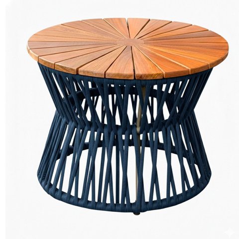 Mesa Monza de Corda Náutica Tampo Madeira em Alumínio Trama Original