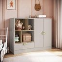 Ver imagem 1 de Cômoda Infantil 2 Portas 1 Gaveta e 4 Nichos Lille DL1060 110cm Cinza - Art In Móveis