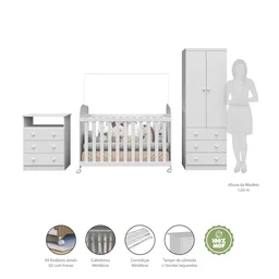 Quarto de Bebê Completo com Berço Americano Guarda Roupa Cômoda Teka Espresso Móveis - 6